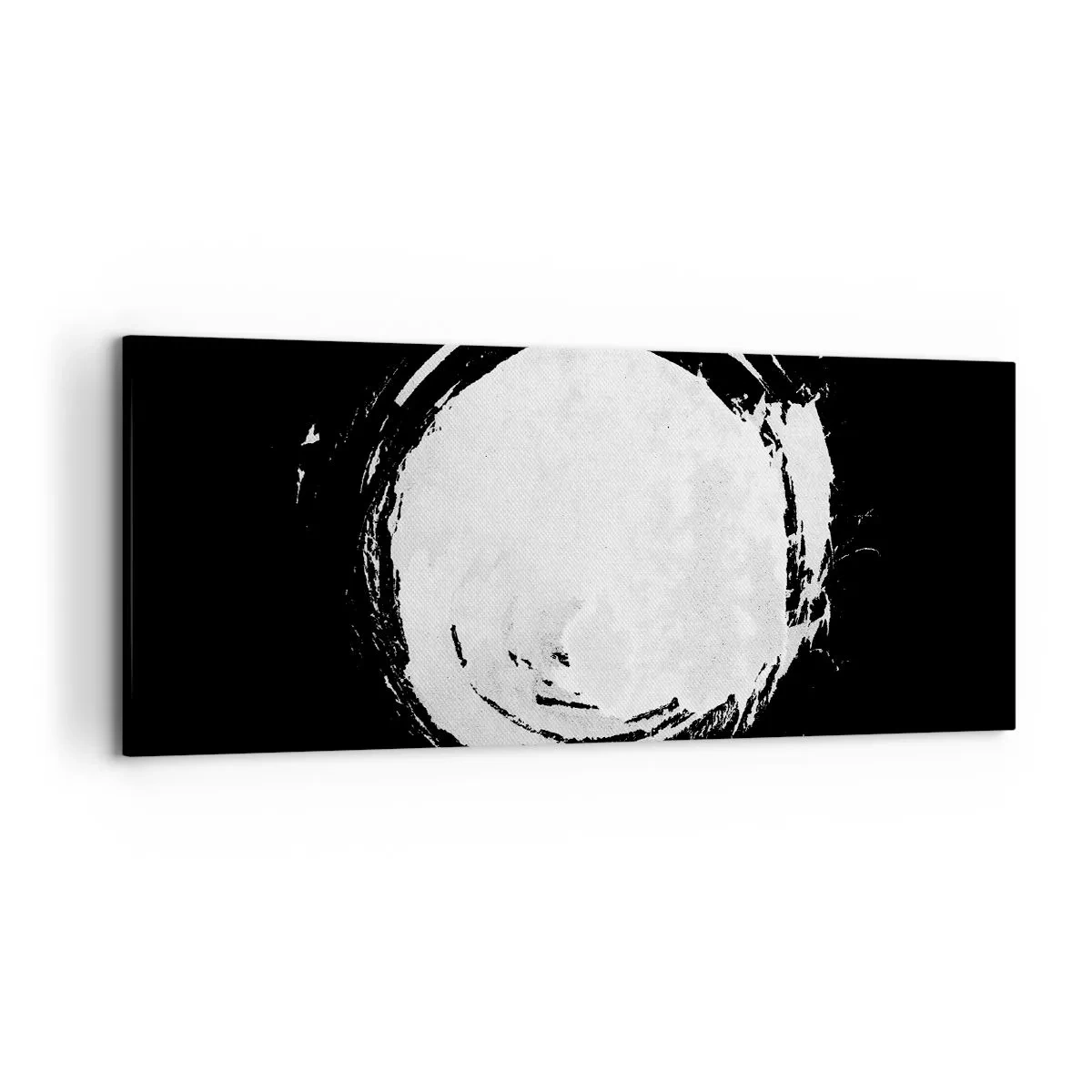 Impression sur toile - Image sur toile - Un cercle blanc sur fond noir dans un style minimaliste. - 120x50cm - Belle sortie - Décoration murale moderne pour le salon et la chambre ARTTOR