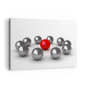 Impression sur toile - Image sur toile - Une boule rouge entourée de boules argentées sur fond blanc - 120x80cm - Un cercle en argent et rouge - Décoration murale moderne pour le salon et la chambre ARTTOR