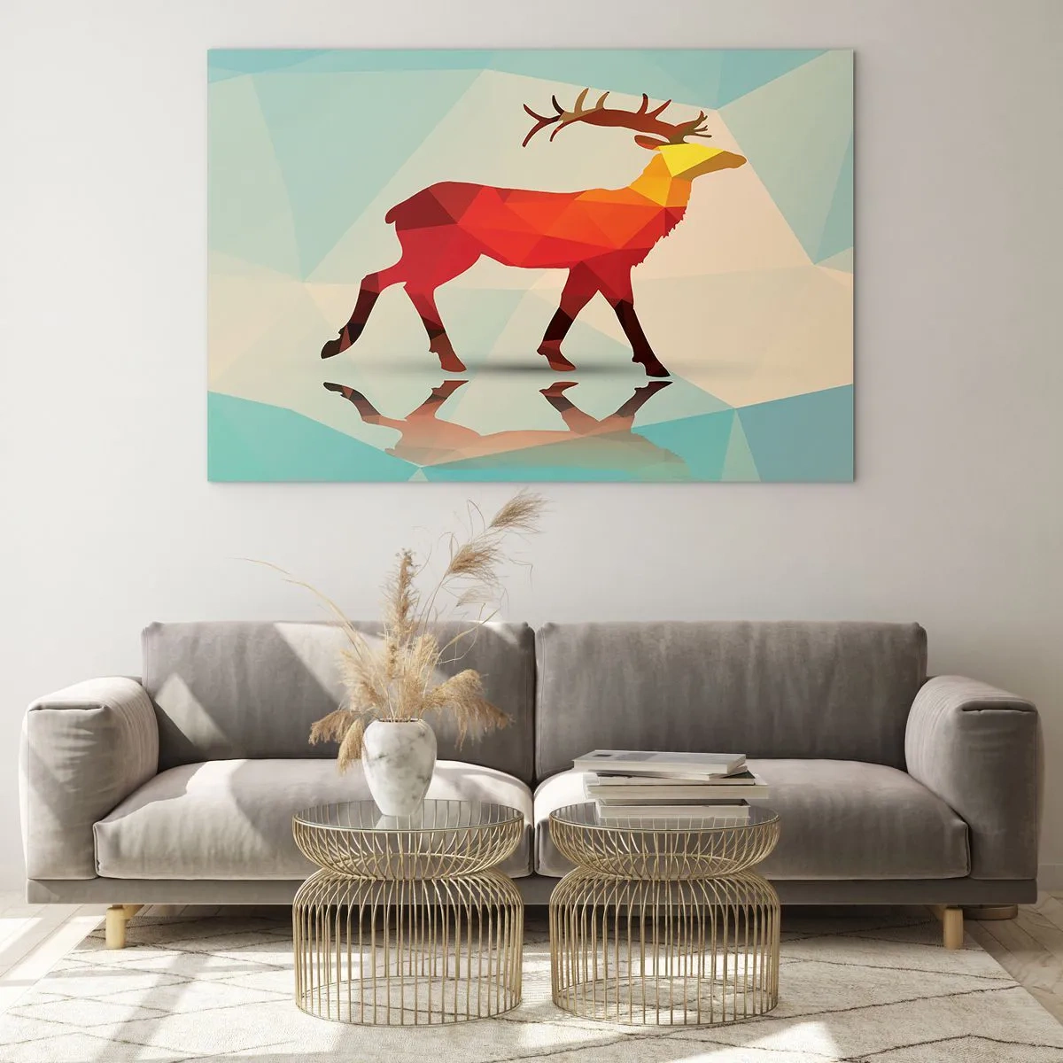 Impression sur verre - Image sur verre - Cerf géométrique dans une abstraction colorée - 70x50cm - Cerf géométrique - Décoration murale moderne pour le salon et la chambre ARTTOR