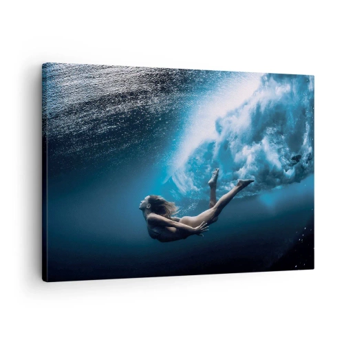 Impression sur toile - Image sur toile - Prise de vue sous-marine avec une femme et des bulles d'air - 70x50cm - Sirène moderne - Décoration murale moderne pour le salon et la chambre ARTTOR