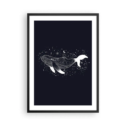 Affiche dans un cadre noir - Poster - Une baleine spatiale dans un style graphique sur fond noir - 50x70cm - Dans l'océan de l'univers - Décoration murale moderne pour le salon et la chambre ARTTOR
