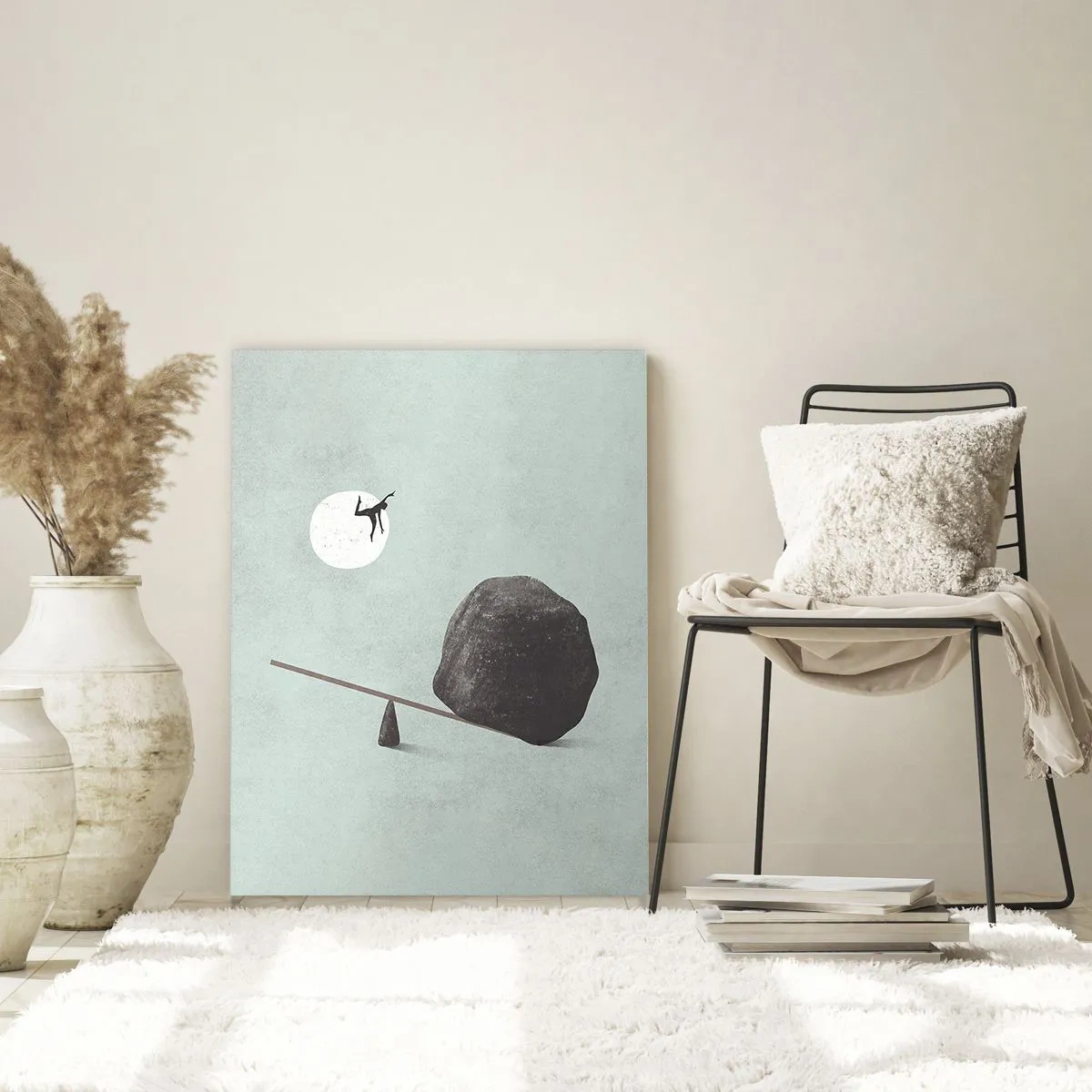 Impression sur verre - Image sur verre - Une scène symbolique avec une figure et un équilibre sur un ciel lumineux. - 70x100cm - Réalisation de ses rêves - Décoration murale moderne pour le salon et la chambre ARTTOR