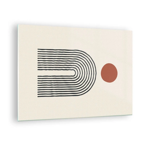 Impression sur verre - Image sur verre - Abstraction graphique avec des lignes et des cercles dans un style rétro - 70x50cm - Le magnétisme des formes et des couleurs - Décoration murale moderne pour le salon et la chambre ARTTOR