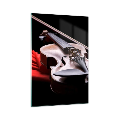 Impression sur verre - Image sur verre - Violon sur tissu rouge avec fond noir - 70x100cm - Musique des sentiments - Décoration murale moderne pour le salon et la chambre ARTTOR