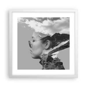 Affiche dans un cadre blanc - Poster - Portrait de montagnes et nuages - 40x40 cm
