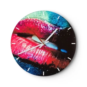 Horloge murale - Pendule murale - Gros plan artistique des lèvres aux couleurs intenses - 30x30cm - Sensuel et dérangeant - Décoration murale moderne pour le salon, la cuisine et la chambre ARTTOR