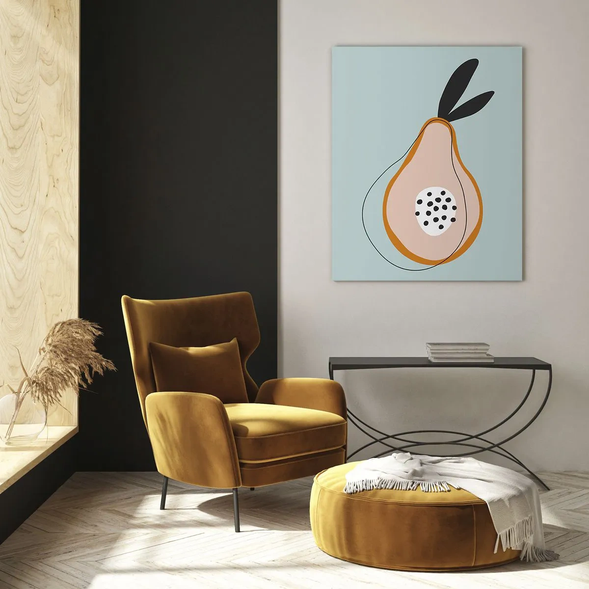 Impression sur verre - Image sur verre - Poire abstraite sur fond clair - 70x100cm - Pénétrer la nature des choses - Décoration murale moderne pour le salon et la chambre ARTTOR