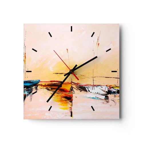 Horloge murale - Pendule murale - Bateaux colorés sur une eau calme au coucher du soleil - 30x30cm - Soirée à la marina - Décoration murale moderne pour le salon et la chambre ARTTOR
