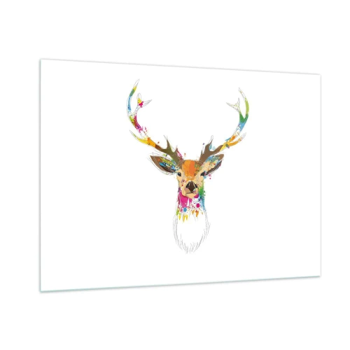 Impression sur verre - Image sur verre - Silhouette colorée d'un cerf sur fond blanc dans un style abstrait - 100x70cm - Un cerf doux baigné de couleur - Décoration murale moderne pour le salon et la chambre ARTTOR
