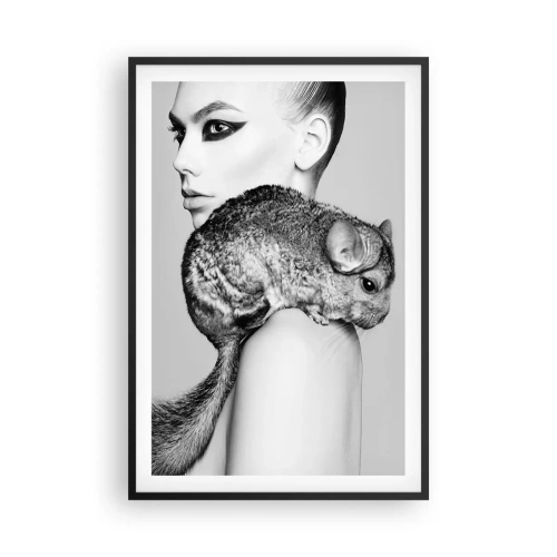 Affiche dans un cadre noir - Poster - Dame au chinchilla - 61x91 cm