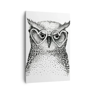 Impression sur toile - Image sur toile - Graphique élégant d'un hibou portant des lunettes en forme de cœur - 70x100cm - Sagement et avec amour - Décoration murale moderne pour le salon et la chambre ARTTOR