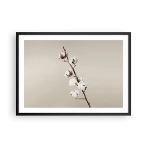 Affiche dans un cadre noir - Poster - Un brin de coton sur fond beige - 70x50cm - A la source de la douceur - Décoration murale moderne pour le salon et la chambre ARTTOR