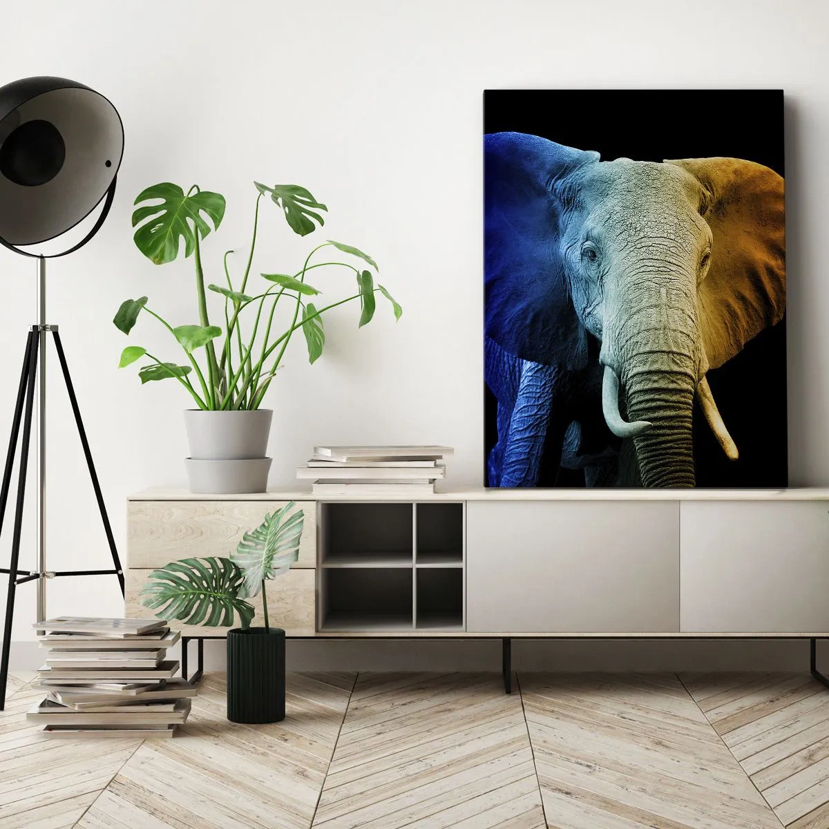 Impression sur toile - Image sur toile - Portrait d'éléphant aux couleurs de l'arc-en-ciel - 80x120cm - Excentrique, pas bizarre - Décoration murale moderne pour le salon et la chambre ARTTOR