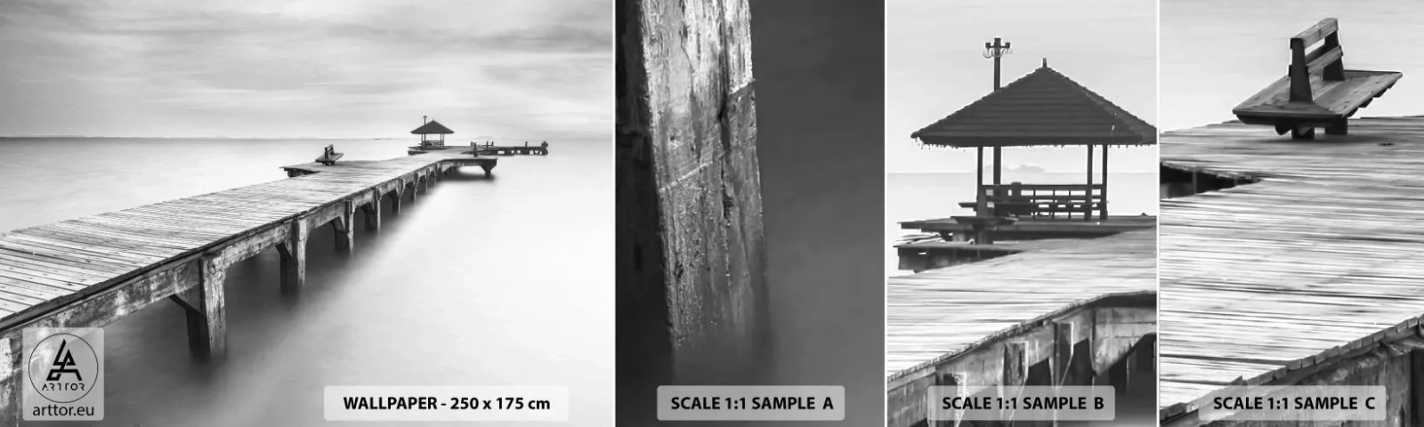 Échantillon De Papier Peint Standard Eco - À l'horizon - Paysage, Mer, Pont de bois - 100x30 cm