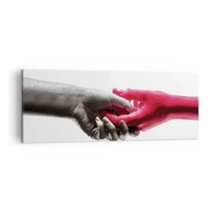 Impression sur toile - Image sur toile - Aiguilles symboliques en argent et rouge - 140x50cm - Ensemble, bien que différents - Décoration murale moderne pour le salon et la chambre ARTTOR