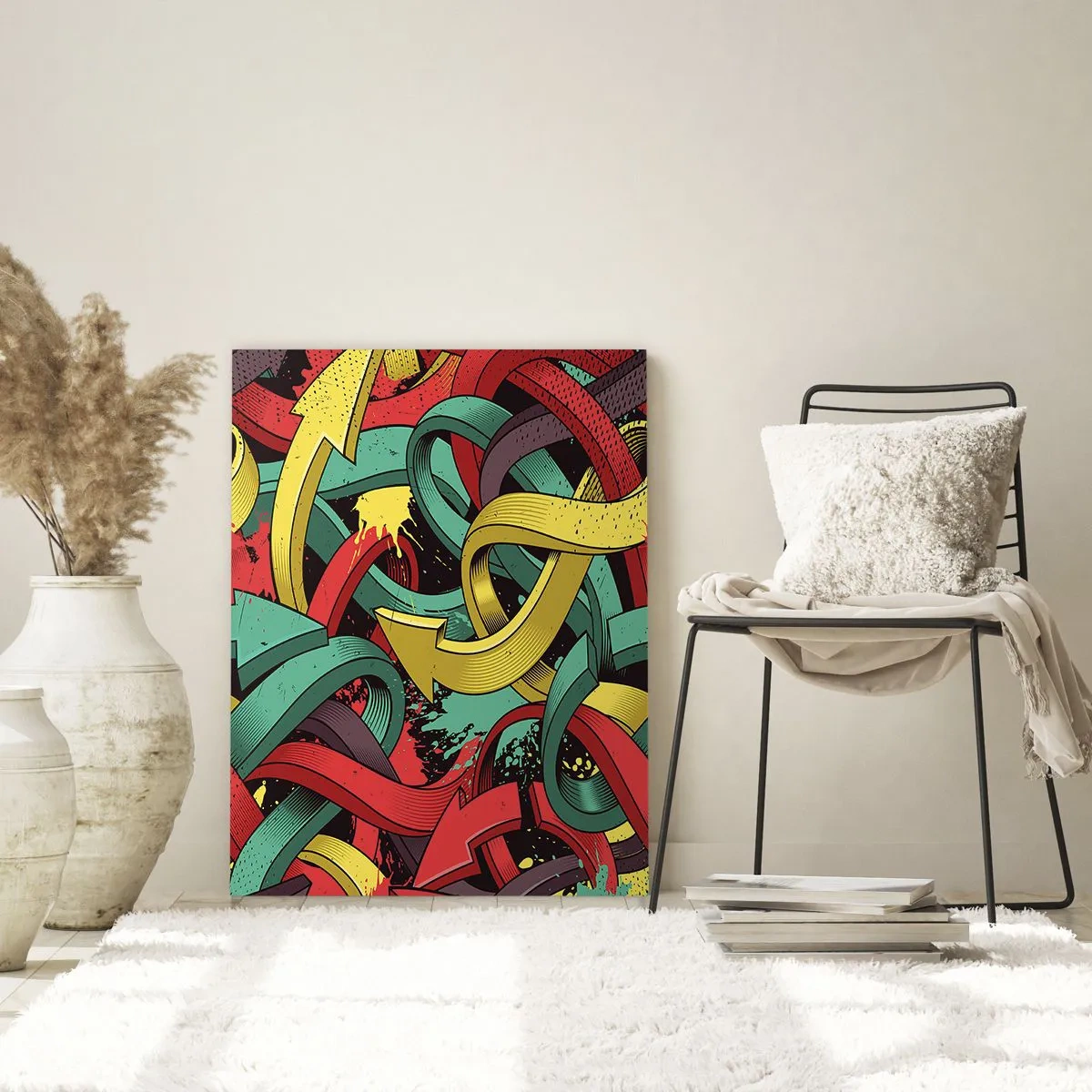 Impression sur verre - Image sur verre - Abstraction colorée avec des flèches dynamiques et du mouvement - 50x70cm - Quel chemin vers le but ? - Décoration murale moderne pour le salon et la chambre ARTTOR