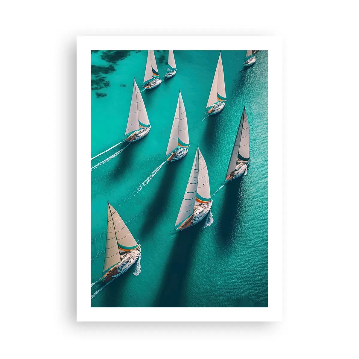 Affiche - Poster - Régate de voile sur une eau turquoise - 50x70cm - Dans une compétition avec le vent - Décoration murale moderne pour le salon et la chambre ARTTOR