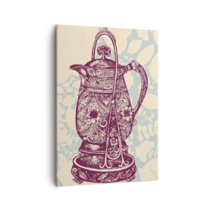 Impression sur toile - Image sur toile - Cruche stylisée avec ornements sur fond floral - 50x70cm - La beauté du quotidien - Décoration murale moderne pour le salon et la chambre ARTTOR