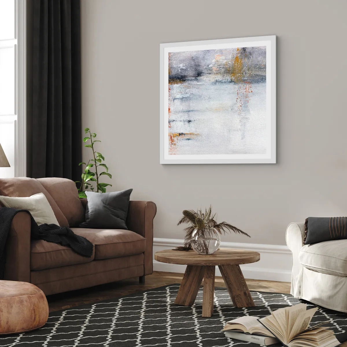 Affiche dans un cadre blanc - Poster - Derrière l'air un rideau - 50x50 cm