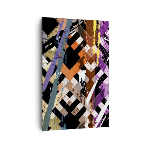 Impression sur toile - Image sur toile - Composition abstraite avec des lignes colorées sur fond noir - 80x120cm - Se mettre au carré - Décoration murale moderne pour le salon et la chambre ARTTOR