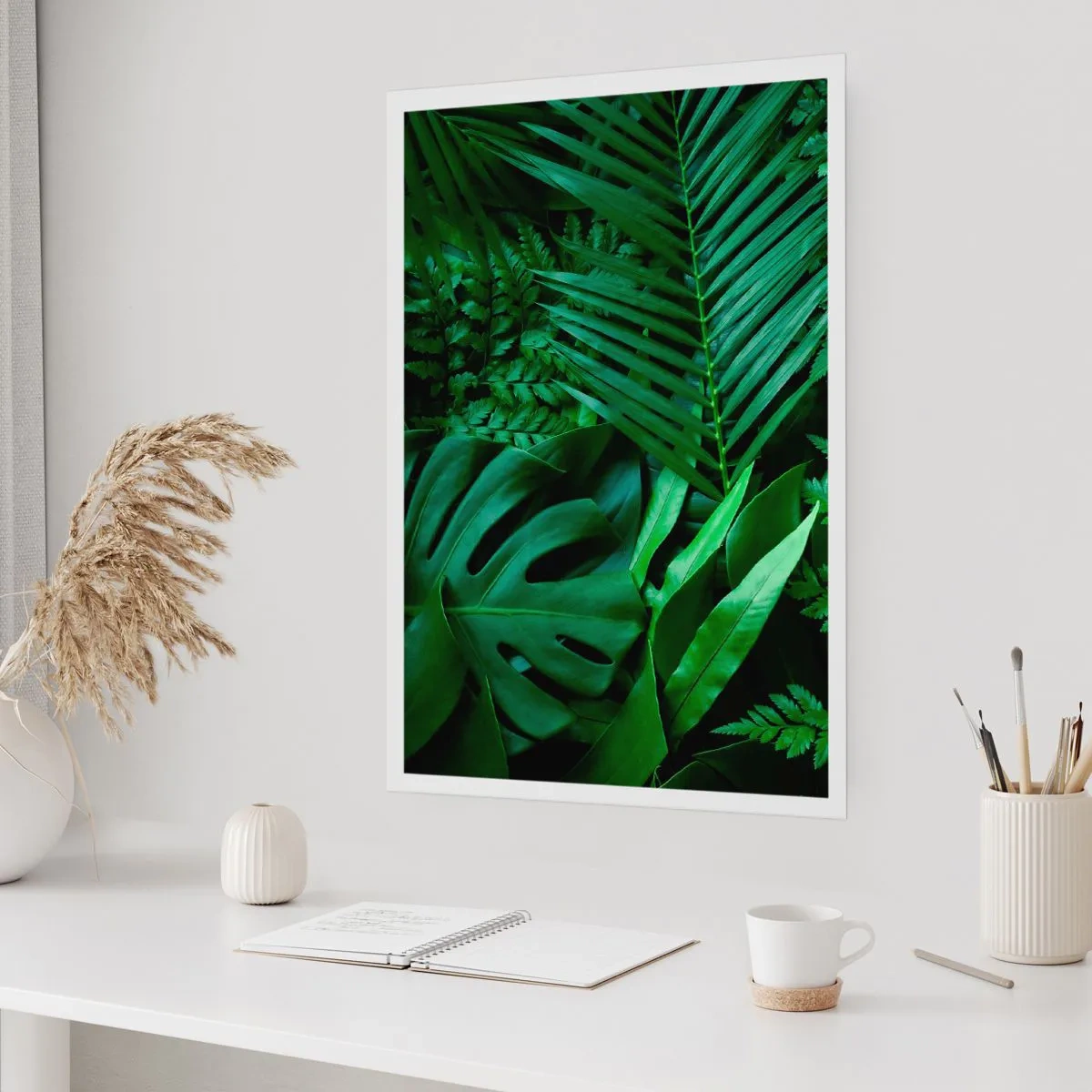 Affiche - Poster - La fougère verte et les feuilles de palmier créent un motif tropical - 50x70cm - Emmitouflé de verdure - Décoration murale moderne pour le salon et la chambre ARTTOR