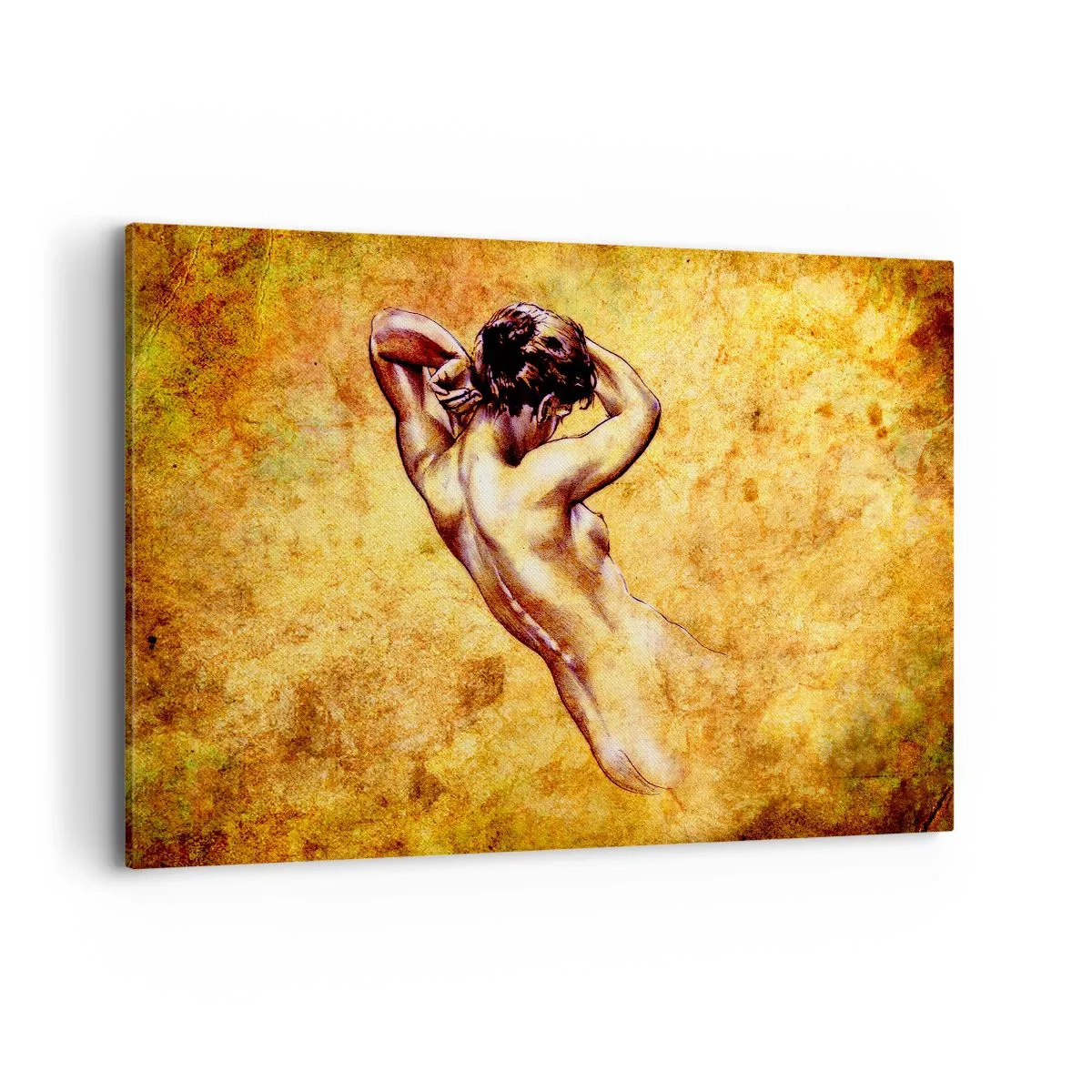 Impression sur toile - Image sur toile - Nu féminin artistique sur fond doré dans un style classique - 120x80cm - Découverte, mais toujours mystèrieuse - Décoration murale moderne pour le salon et la chambre ARTTOR