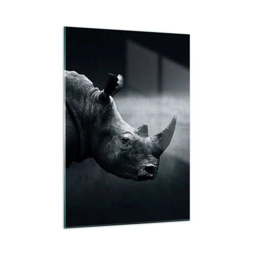 Impression sur verre - Image sur verre - Photographie en noir et blanc d'un rhinocéros - 50x70cm - Le profil droit - Décoration murale moderne pour le salon et la chambre ARTTOR