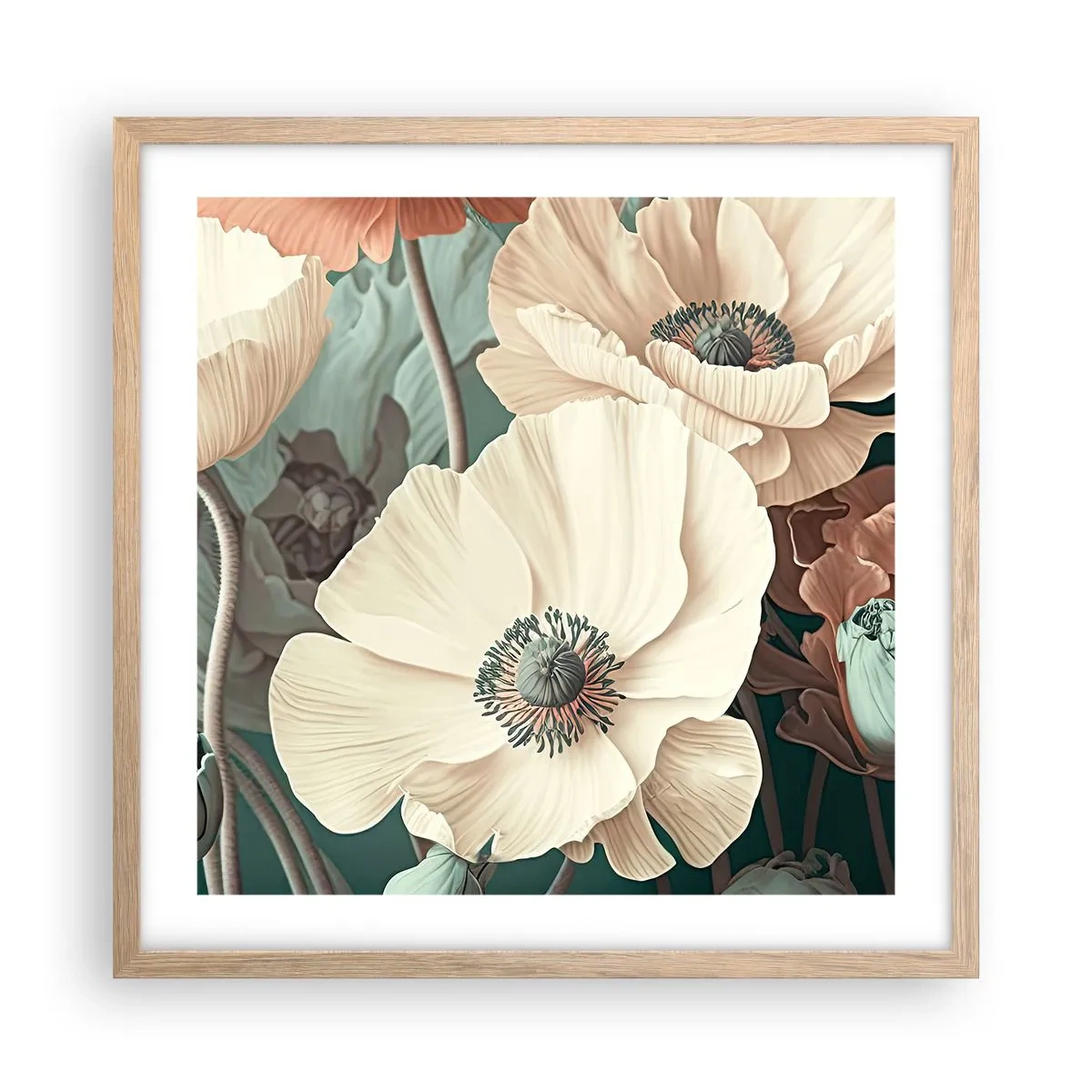 Affiche dans un chêne clair - Poster - Le murmure des coquelicots - 50x50 cm