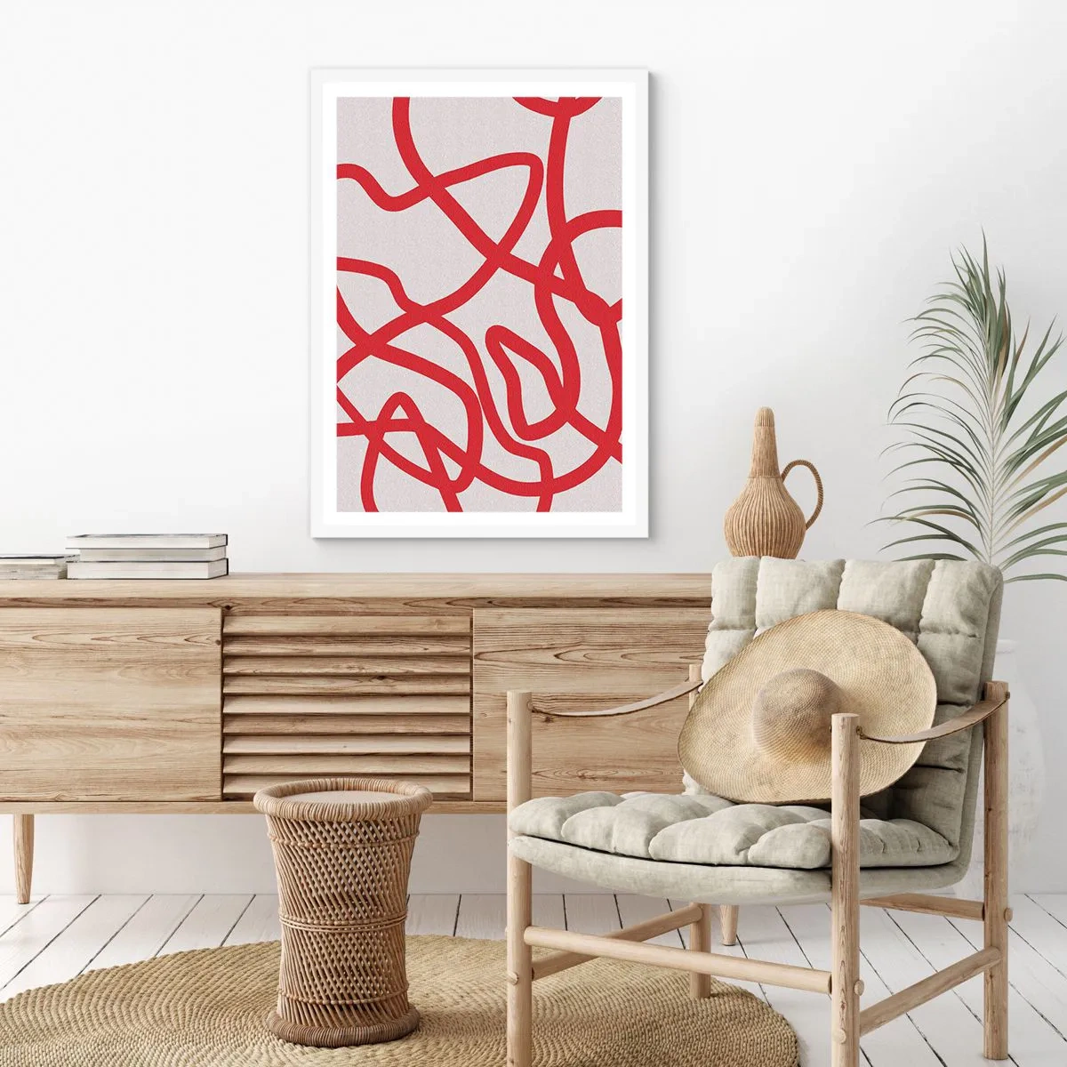 Affiche dans un cadre blanc - Poster - Rouge sur blanc - 61x91 cm