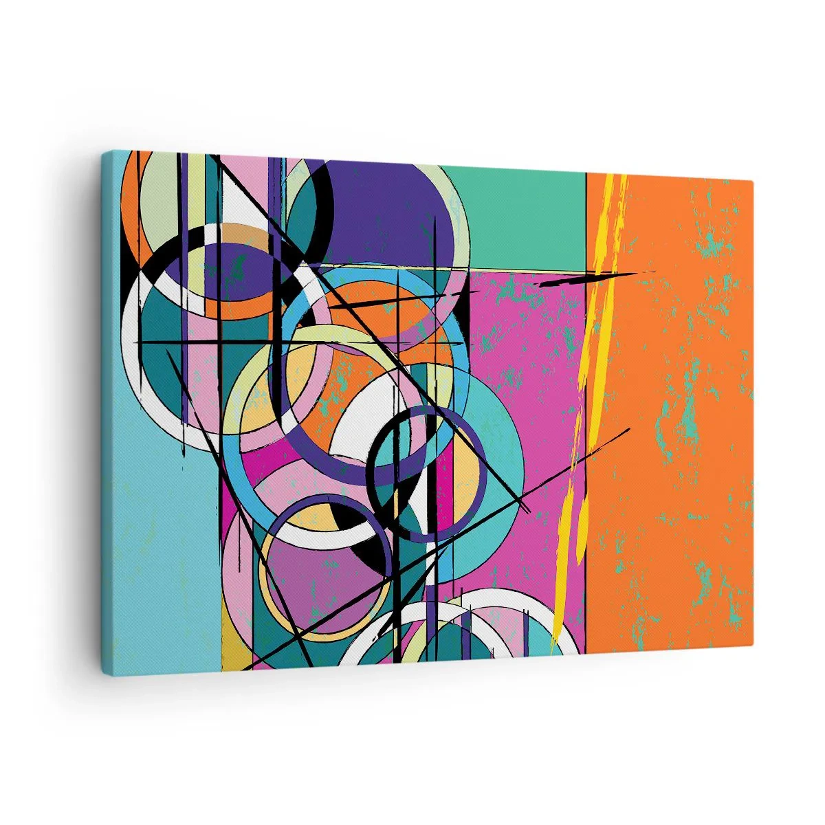 Impression sur toile - Image sur toile - Abstraction colorée avec des cercles géométriques - 70x50cm - Roues sur roues - Décoration murale moderne pour le salon et la chambre ARTTOR