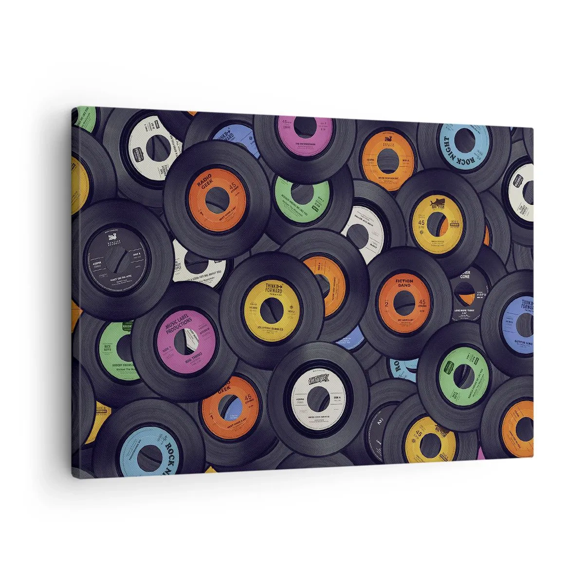 Impression sur toile - Image sur toile - Des vinyles colorés empilés les uns sur les autres - 70x50cm - Couleurs des classiques - Décoration murale moderne pour le salon et la chambre ARTTOR