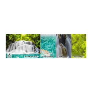Échantillon de Papier Peint Premium Sand - Une cascade mousseuse du vert à l'azur - Paysage, Cascade, parc national - 100x30 cm