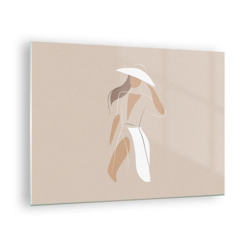 Impression sur verre - Image sur verre - Figure stylisée d'une femme au chapeau blanc - 70x50cm - Lea mode est un jeu - Décoration murale moderne pour le salon et la chambre ARTTOR