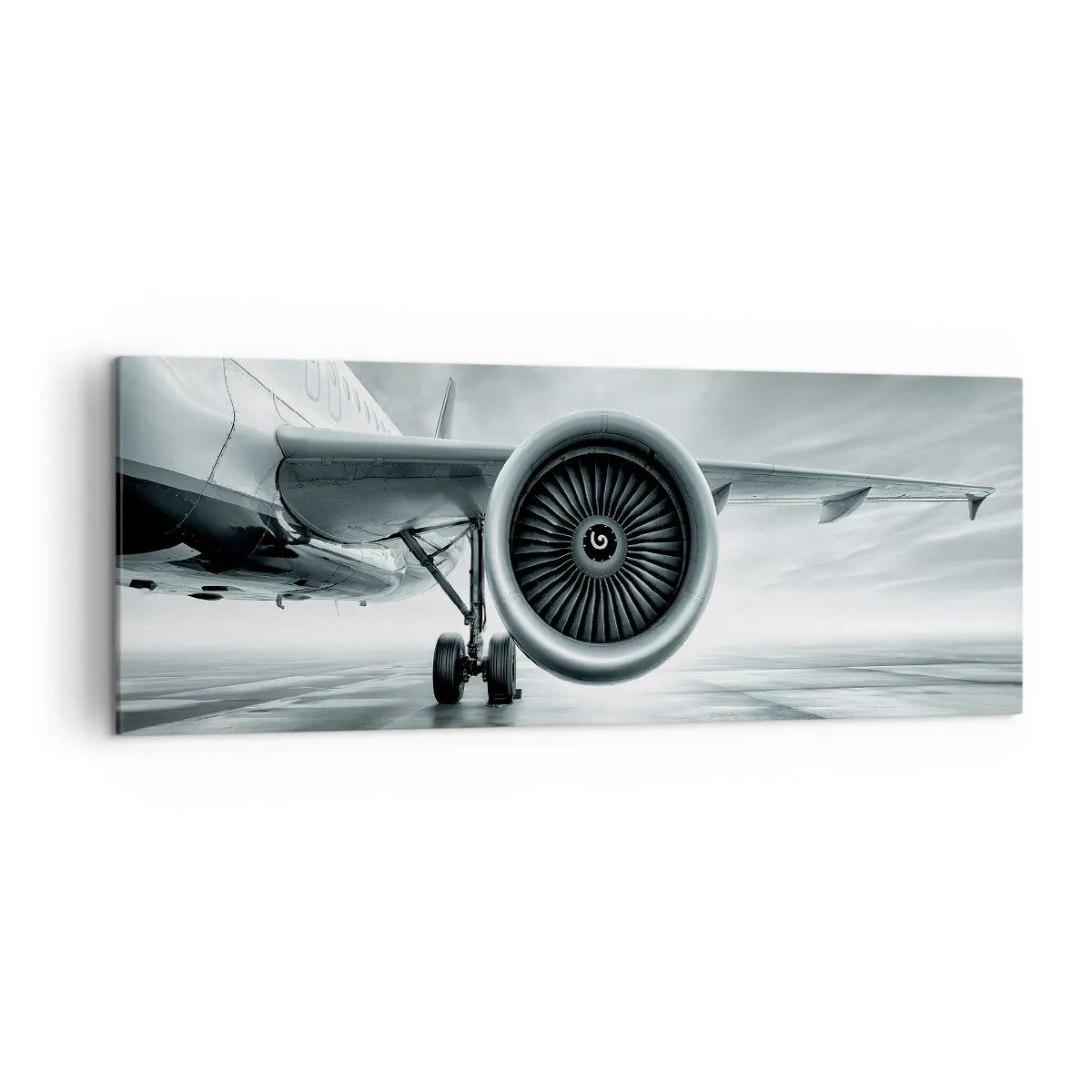 Impression sur toile - Image sur toile - Le réacteur d'un avion sur le tarmac - 140x50cm - Sent la force! - Décoration murale moderne pour le salon et la chambre ARTTOR