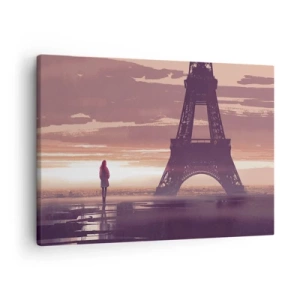 Impression sur toile - Image sur toile - Une silhouette regardant la Tour Eiffel à la lumière du soleil couchant - 70x50cm - Seulement deux d'entre eux - Décoration murale moderne pour le salon et la chambre ARTTOR