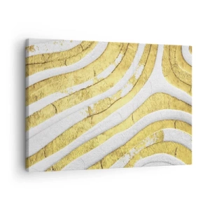 Impression sur toile - Image sur toile - Lignes abstraites dorées et blanches dans une texture 3D - 70x50cm - Composition en blanc et or - Décoration murale moderne pour le salon et la chambre ARTTOR
