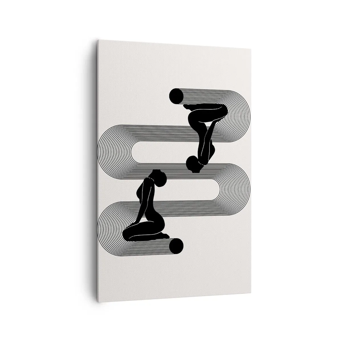 Impression sur toile - Image sur toile - Silhouettes noires avec des lignes géométriques sur fond clair - 80x120cm - Symétrie sensuelle - Décoration murale moderne pour le salon et la chambre ARTTOR