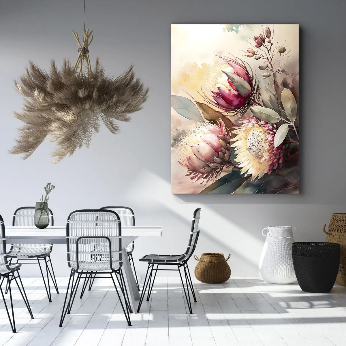 Impression sur toile - Image sur toile - Fleurs de Protea aux tons pastel délicats - 50x70cm - De profil et de face - Décoration murale moderne pour le salon et la chambre ARTTOR