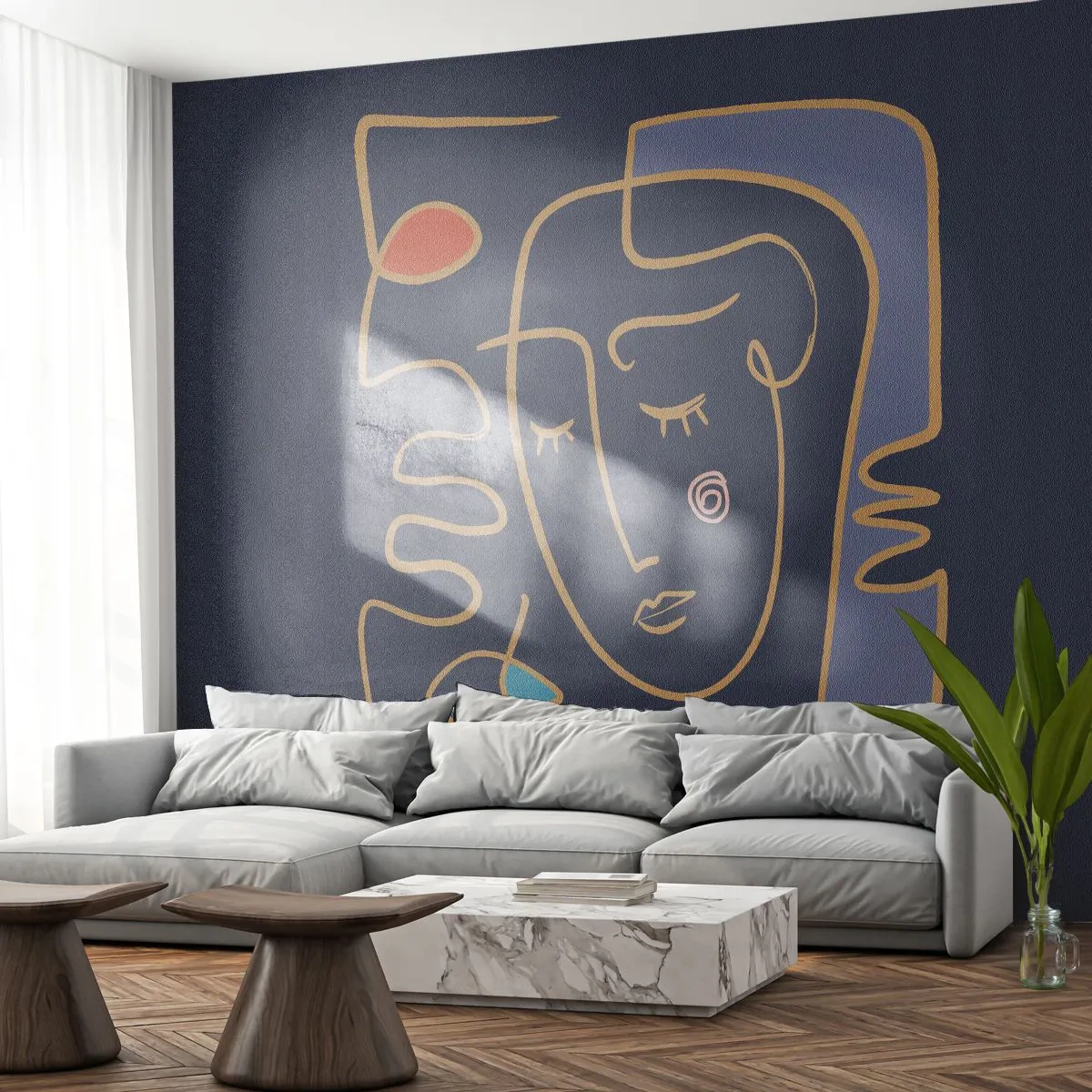 Papier Peint Autocollant Deluxe Sticker - En réflexion - Portrait, Affronter, Morceau - 250x175 cm