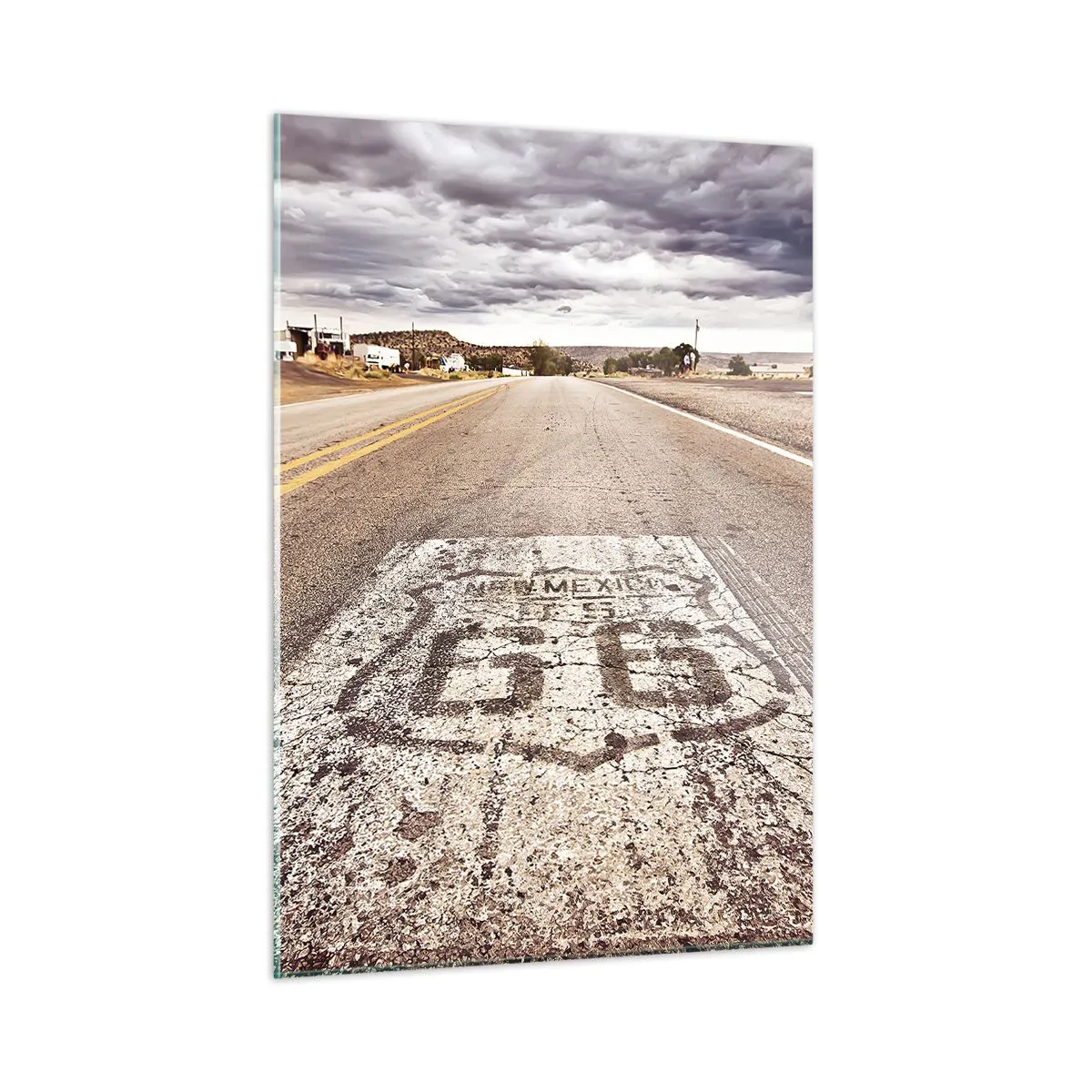 Impression sur verre - Image sur verre - Route 66 avec vue sur l'horizon - 50x70cm - Mother Road - une légende américaine - Décoration murale moderne pour le salon et la chambre ARTTOR