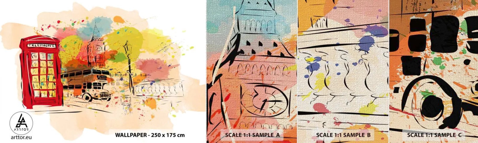 Échantillon de Papier Peint Premium Canvas - La ville de la variété - Ville, Londres, Abstraction - 100x30 cm