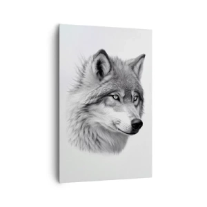Impression sur toile - Image sur toile - Un portrait réaliste d'un loup dans des tons de gris. - 80x120cm - Alpha – sans aucun doute - Décoration murale moderne pour le salon et la chambre ARTTOR