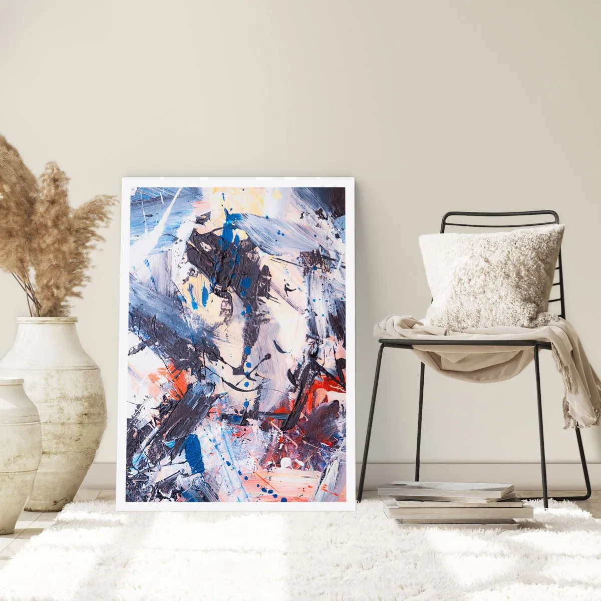 Affiche - Poster - Composition abstraite dans les tons de bleu et d'orange - 50x70cm - La danse folle de l'abstrait - Décoration murale moderne pour le salon et la chambre ARTTOR
