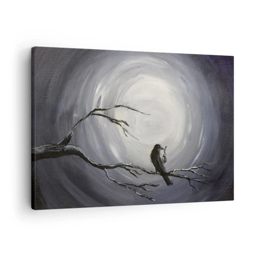 Impression sur toile - Image sur toile - Oiseau noir sur une branche au clair de lune - 70x50cm - La clé du mystère de la nuit - Décoration murale moderne pour le salon et la chambre ARTTOR