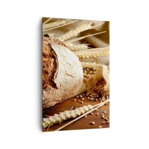 Impression sur toile - Image sur toile - Pain croustillant aux céréales et aux épis de blé sur fond de bois - 80x120cm - Appétissant, parfumé, croquant - Décoration murale moderne pour le salon et la chambre ARTTOR