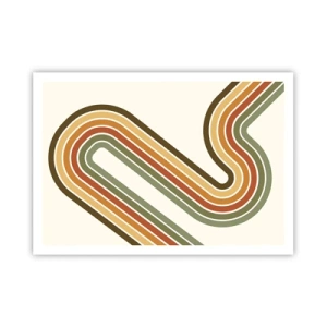 Affiche - Poster - Motif géométrique dans les tons de vert, orange et beige sur fond clair - 100x70cm - En zig zag vers le but - Décoration murale moderne pour le salon et la chambre ARTTOR