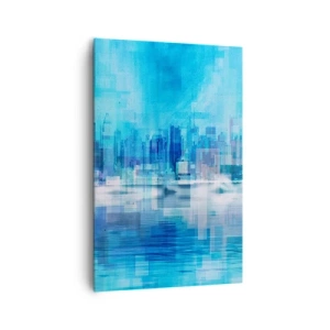 Impression sur toile - Image sur toile - Panorama urbain abstrait dans des tons bleus - 80x120cm - Noyé dans le bleu - Décoration murale moderne pour le salon et la chambre ARTTOR