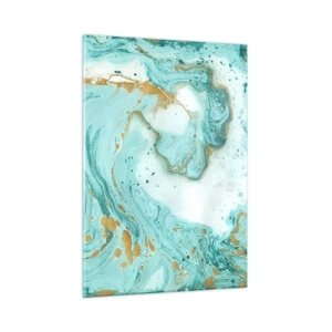 Impression sur verre - Image sur verre - Motif façon marbre turquoise et or - 50x70cm - Sous la grande vague de l'ère Edo - Décoration murale moderne pour le salon et la chambre ARTTOR