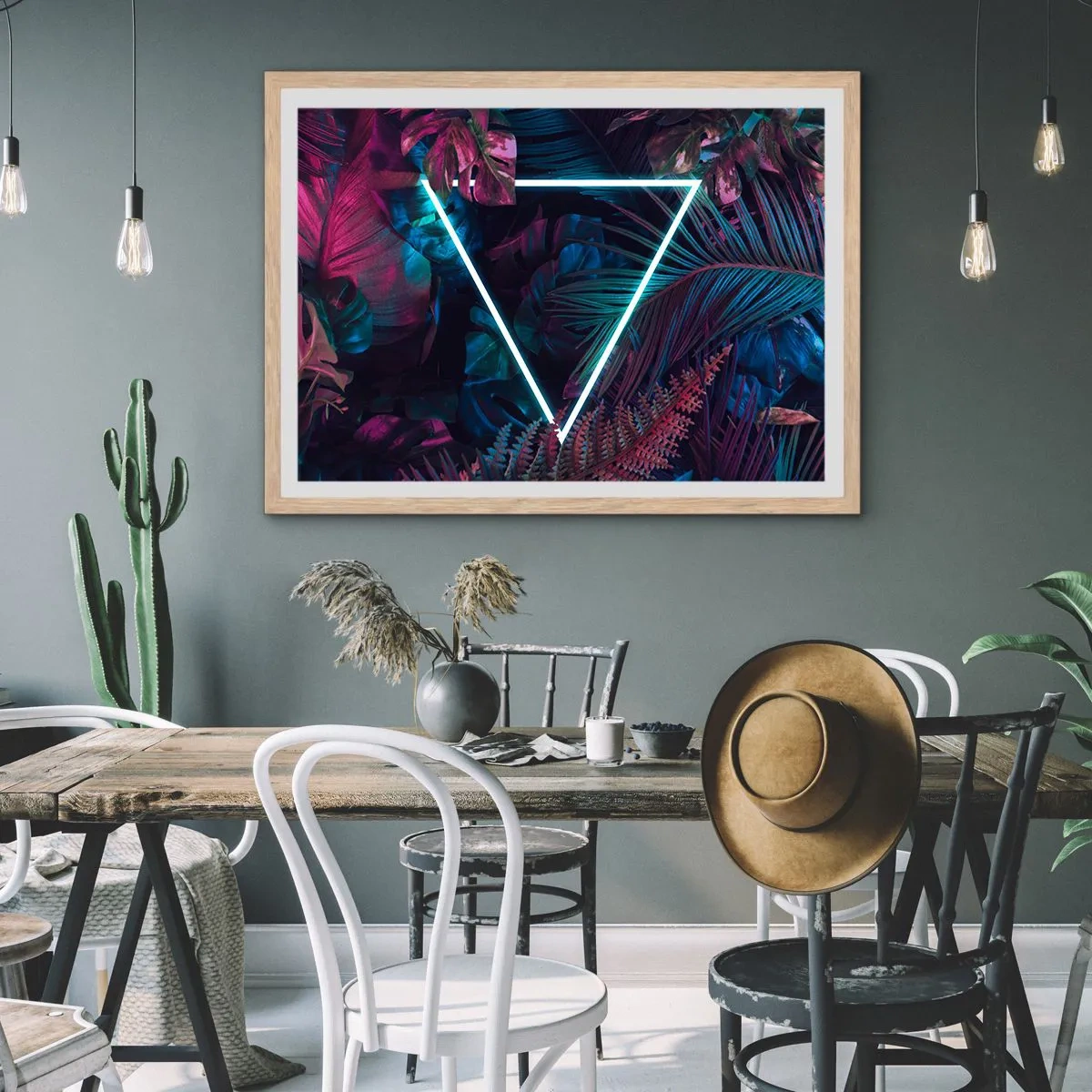 Affiche dans un chêne clair - Poster - Jardin de style disco - 70x50 cm