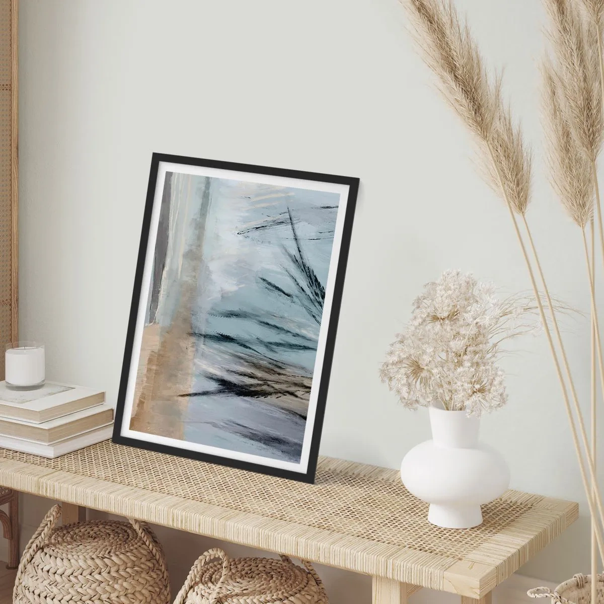 Affiche dans un cadre noir - Poster - Une abstraction délicate inspirée de la nature dans des couleurs sobres. - 50x70cm - Champs d'hiver - Décoration murale moderne pour le salon et la chambre ARTTOR